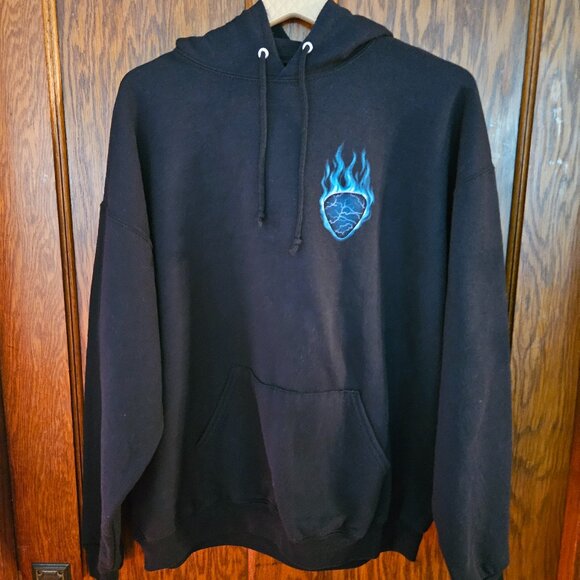 GUITAR BLUE LOGO LIGHTNING FLAMES SWEAT SHIRT PULLOVER HOODIE XL - Picture 1 of 8